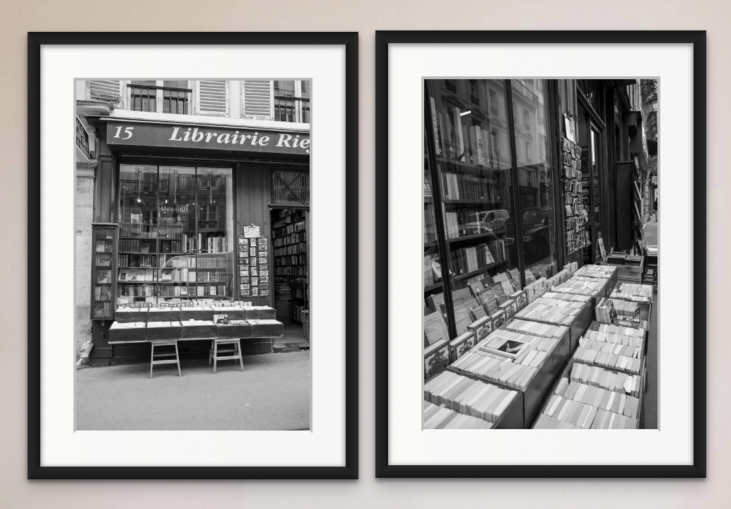 Paris Black and White Bookshop Print Set