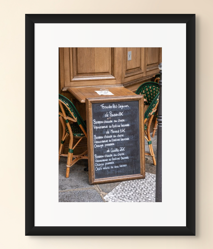 Café Breakfast in Paris Chalkboard Menu