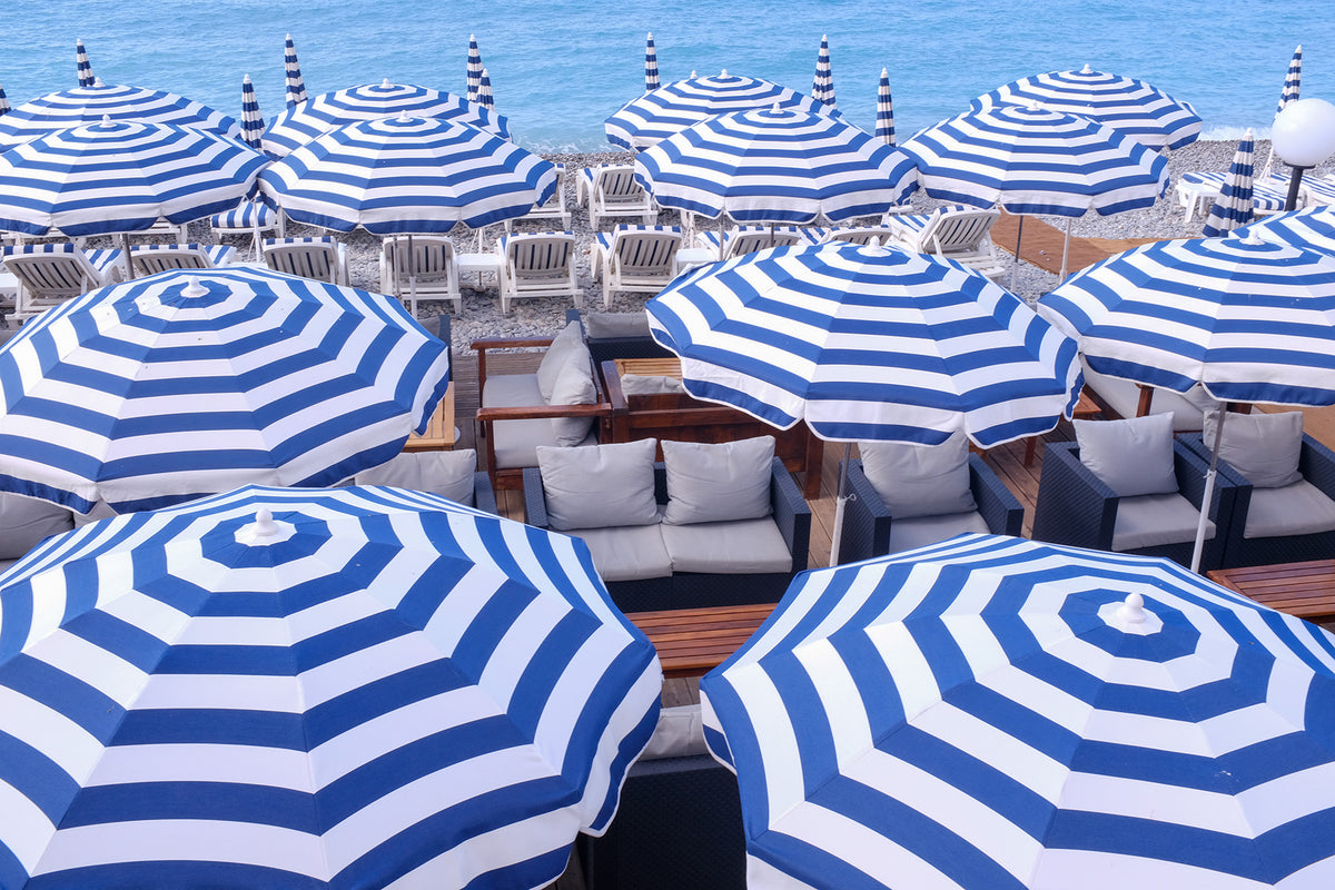 Blue and White Striped Umbrellas Nice France