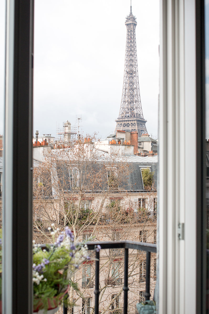 Black and White Eiffel Tower Window View - Everyday Parisian