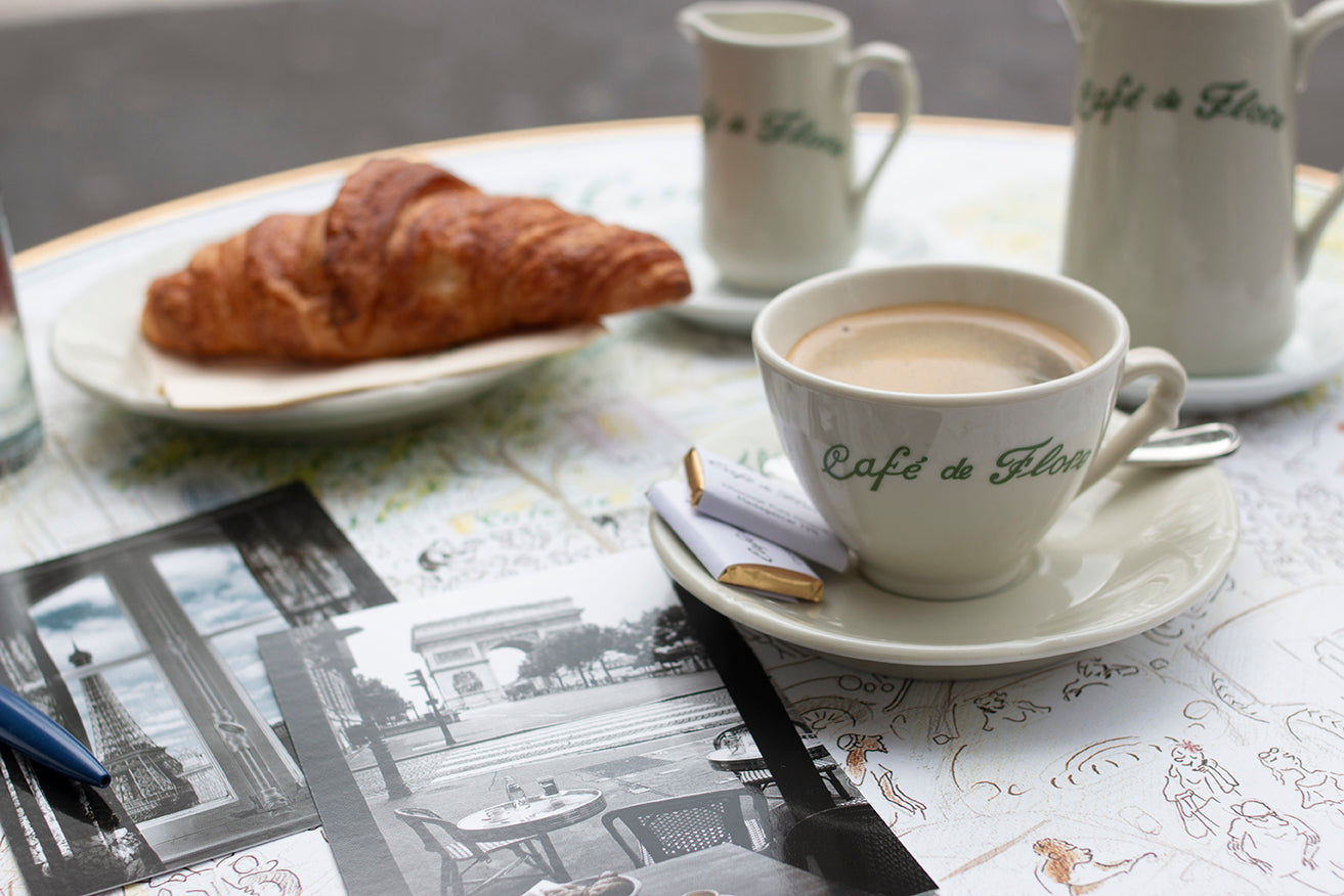 Nos meilleurs endroits pour déguster un croissant artisanal à Paris 22 A café with a croissant on the terrace/https://rebeccaplotnick.com